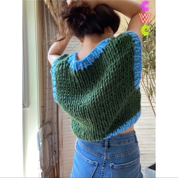 Hand Crafted Sweaters Rare Handmade Y2k Knit Cropped Sheep Sweater